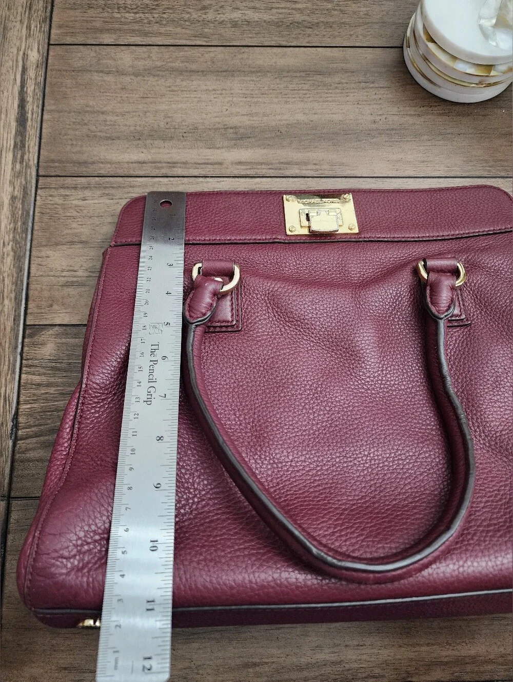 Michael Kors Burgundy Pebbled Leather Tote with Gold Hardware